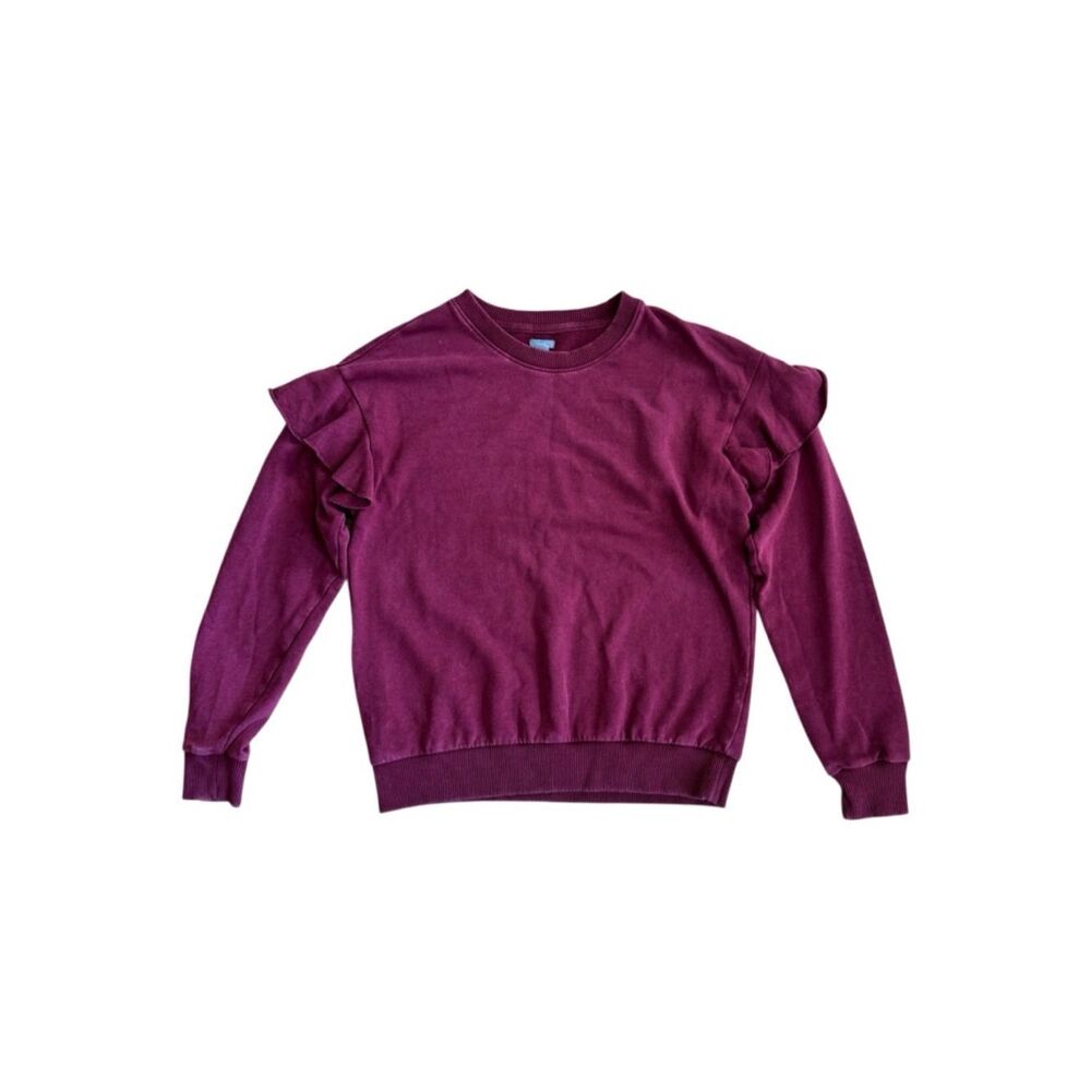 Aerie Women's Ruffle Sleeve Crewneck Sweatshirt in Burgandy Red Size Medium
